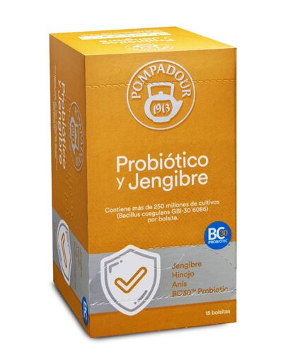 Infusión probiotic-jengibre Pompadour 15 unid