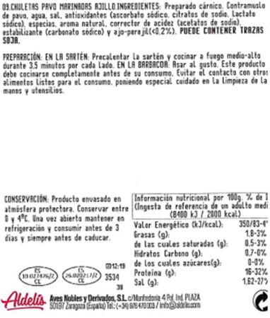 Chuleta de pavo al ajillo Aldelis 450g aproximadamente