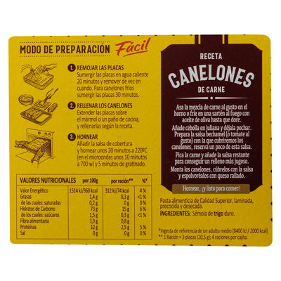 Placas de canelones El Pavo 12Unid