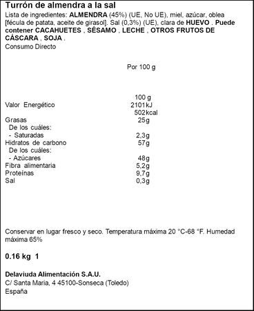 Turr&oacute;n duro finiiisimo Almendro 160g