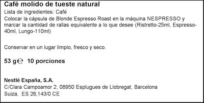 Caf&eacute; blonde espresso roast intensidad 6 Starbucks 10 c&aacute;ps
