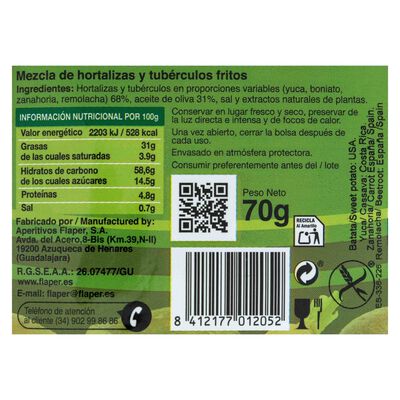 Snack de verduras y hortalizas Vegechip flaper 70g mix