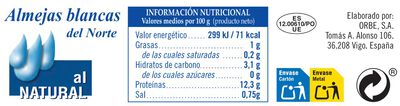 Almejas blancas del norte al natural Tres Gotas 63g 65/100