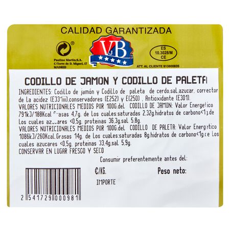 Codillo de jamón y paleta Paulino Martín 200g aproximadamente
