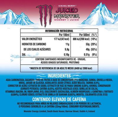 Bebida energ&eacute;tica con sabor viking berry Monster 500 ml