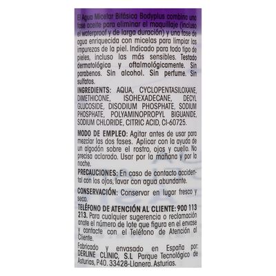 Agua micelar Bodyplus 400ml bif&aacute;sico