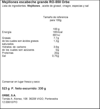 Mejillones en escabeche Orbe 330g 