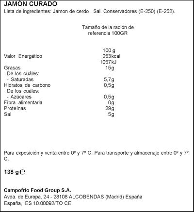 Jam&oacute;n curado en medias lonchas Navidul pack 2 de 69g