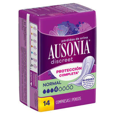 Compresa Ausonia Discreet  14 unidades normal protecci&oacute;n completa