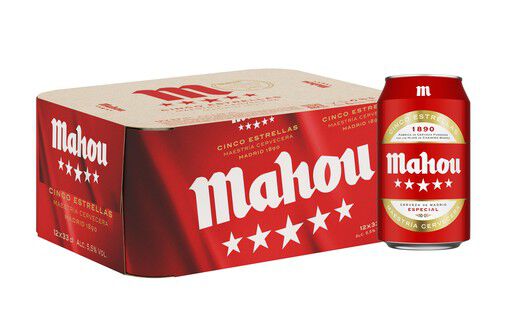 Cerveza rubia especial Mahou 5 Estrellas pack 12 latas 33cl