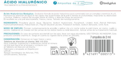 Ampolla de &aacute;cido hialur&oacute;nico ultrahidratante Bodyplus 14 ml