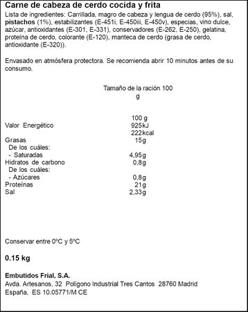 Cabeza de cerdo ibérico Frial 150gr pistacho