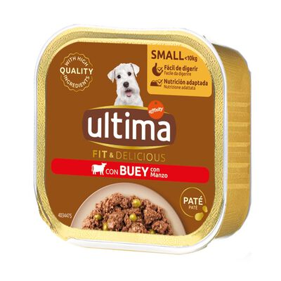 Alimentacion perro Ultima dog mini húmedo paté buey y guisantes 150g