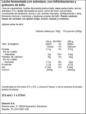 Kefir l&iacute;quido con ar&aacute;ndanos Activia 280g