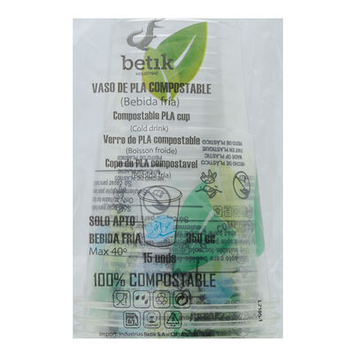 Vasos de pl&aacute;stico betik 15 uds 350cc compostables