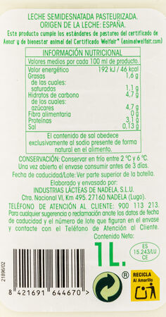 Leche Fresca Alipende Botella 1L Semidesnatada