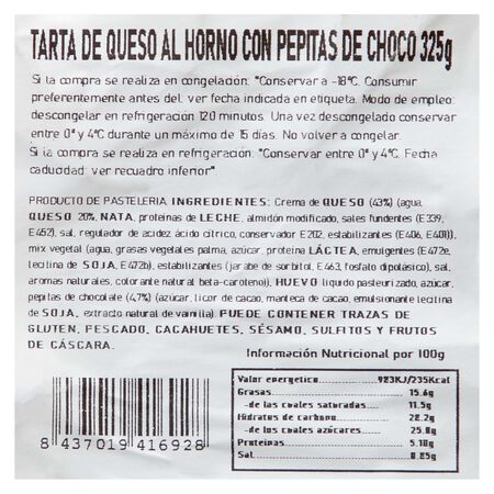 Tarta de queso al horno 325g con pepitas