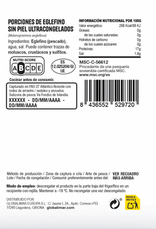 Eglefino en porciones sin piel 500g