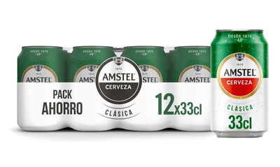 Cerveza rubia Amstel clásica pack 12 latas 33cl