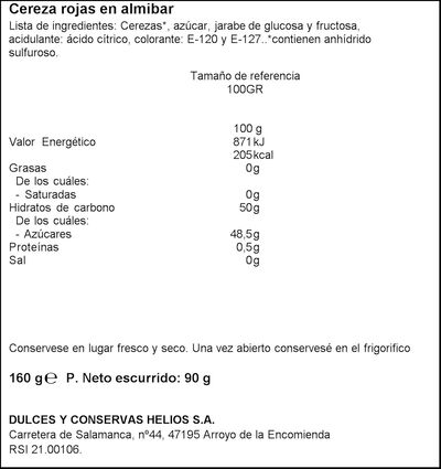 Cereza en almibar Helios 90g roja