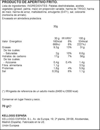Snack de patatas Pringles original 70g