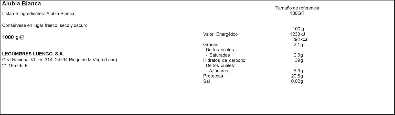 Alubia Luengo 1kg blanca