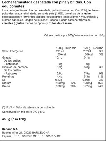 Bífidus probiótico Activia 0% pack 4 piña