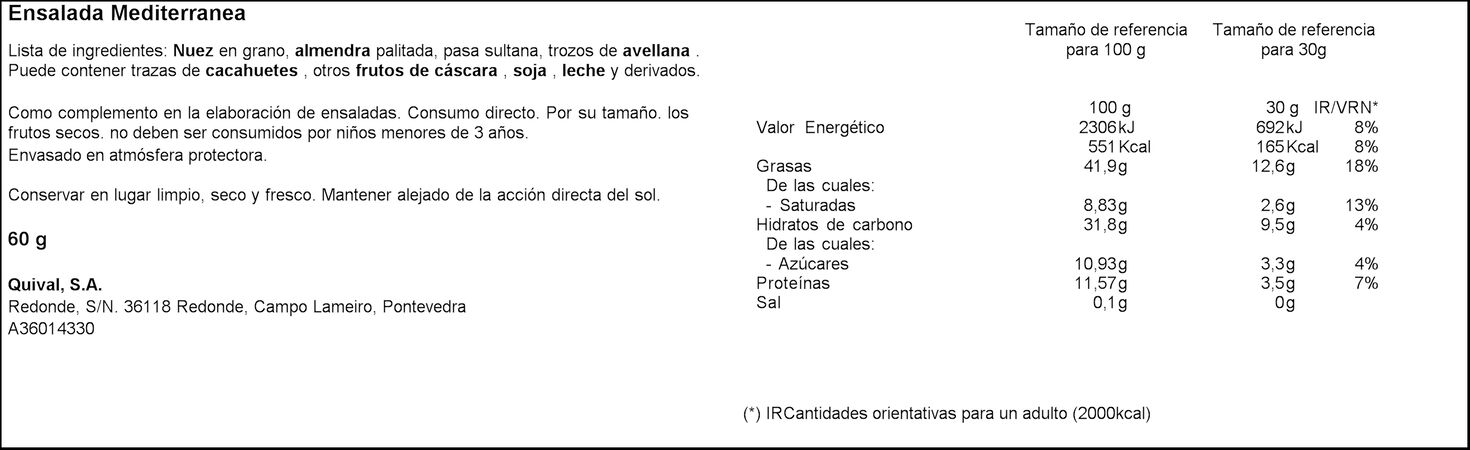 Frutos secos ensaladas El Nogal 60g  mediterránea