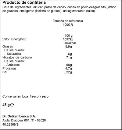 Fideos sabor chocolate Dr Oetker 45g