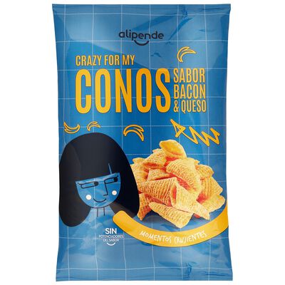 Snack de ma&iacute;z conos Alipende 100g sabor a bacon&queso