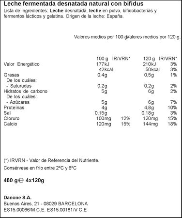 B&iacute;fidus probi&oacute;tico Activia desnatado 0% materia grasa pack 4 natural