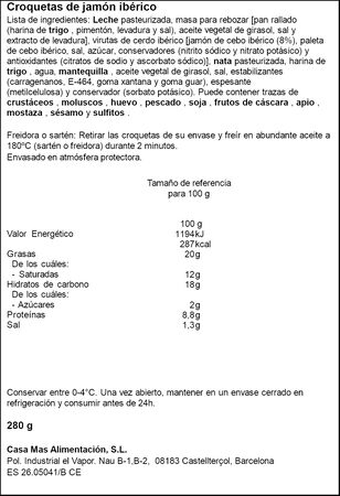 Croquetas de jam&oacute;n ib&eacute;rico Casa Mas 280g