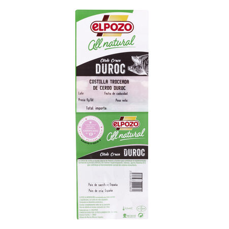 Costilla troceada de cerdo duroc All natural ElPozo 500g aproximadamente