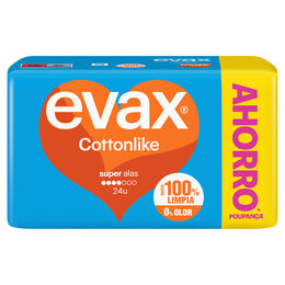 Compresa super con alas EVAX Cottonlike, paquete 24 uds