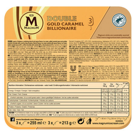 Helado Magnum 3 uds double gold caramel billionaire