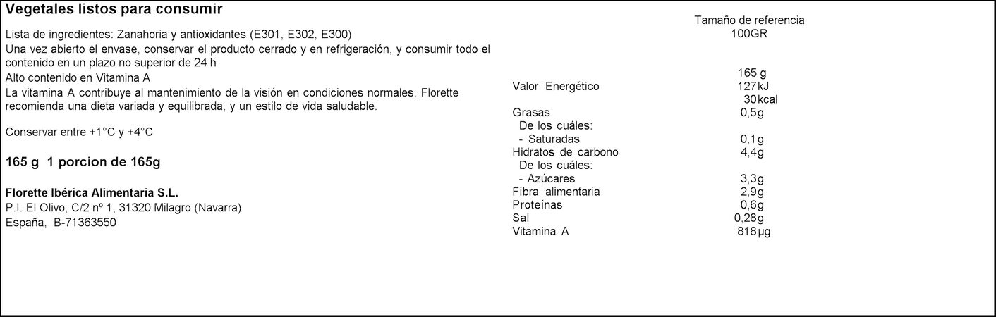 Palitos de zanahoria Florette 165g