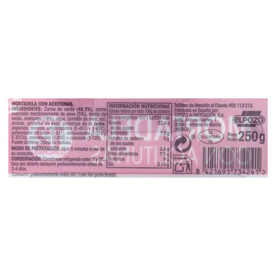 Mortadela Alipende con aceitunas en lonchas 250g