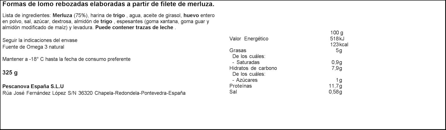Lomos merluza Pescanova 325g romana