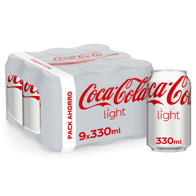 Refresco cola light Coca-Cola lata 33cl pack 9