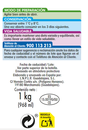 Yogur l&iacute;quido sin gluten sin az&uacute;car a&ntilde;adido Alipende 1kg fresa