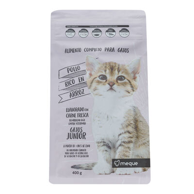 Alimento completo para gato junior Meque pollo arroz 400g