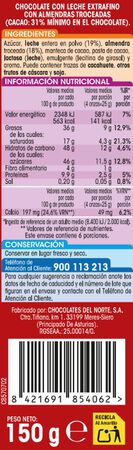 Chocolate con leche y almendras Alipende 150g