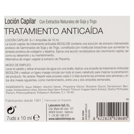 Tratamiento capilar anticaída Bioglow en ampollas 6+1 uds