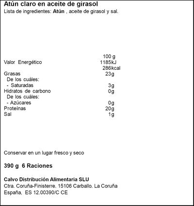 At&uacute;n claro en aceite de girasol Calvo pack 6