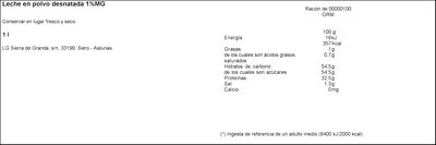 Leche en polvo Asturiana 1kg desnatada