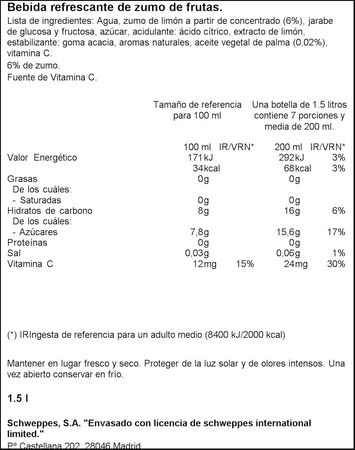 Refresco sin gas limón Trina botella 1,5l