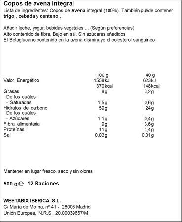 Copos de avena suave integral Oatibix 500g