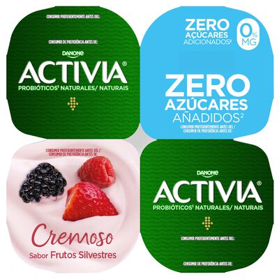 B&iacute;fidus Activia desnatado 0% materia grasa pack 4 sabor frutas silvestres