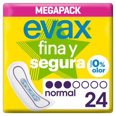 Compresas sin alas fina y segura Evax 24 uds normal