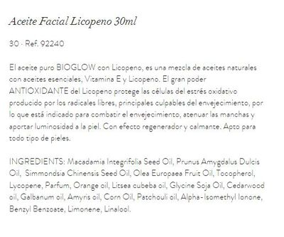 Aceite Facial Bioglow 30Ml Licopeno Antiox Con Vitamina E